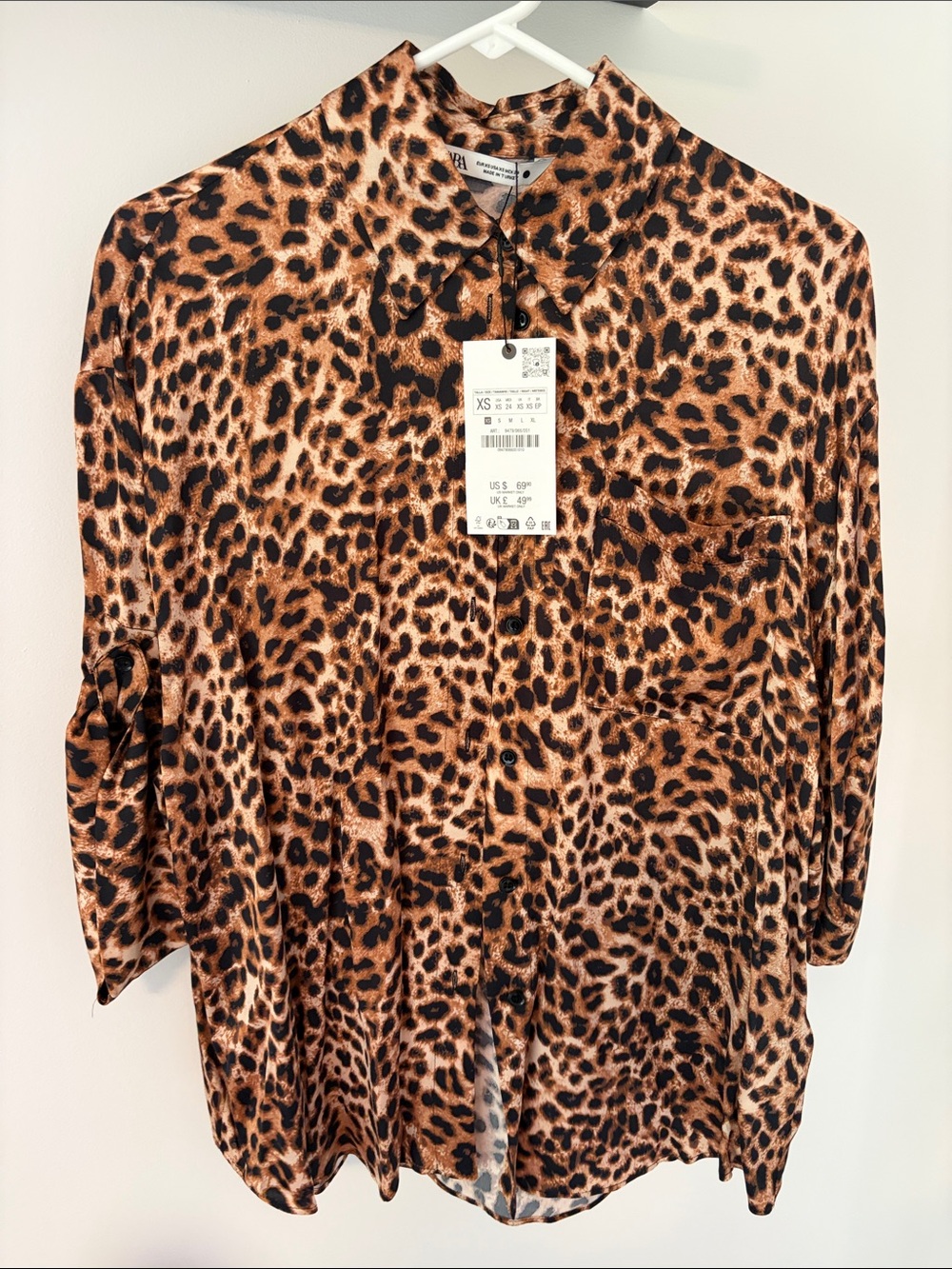 Leopard Print Button-Up Blouse - Brown Black - Picture 1 of 2